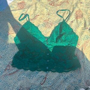 Green Lace Crop Top